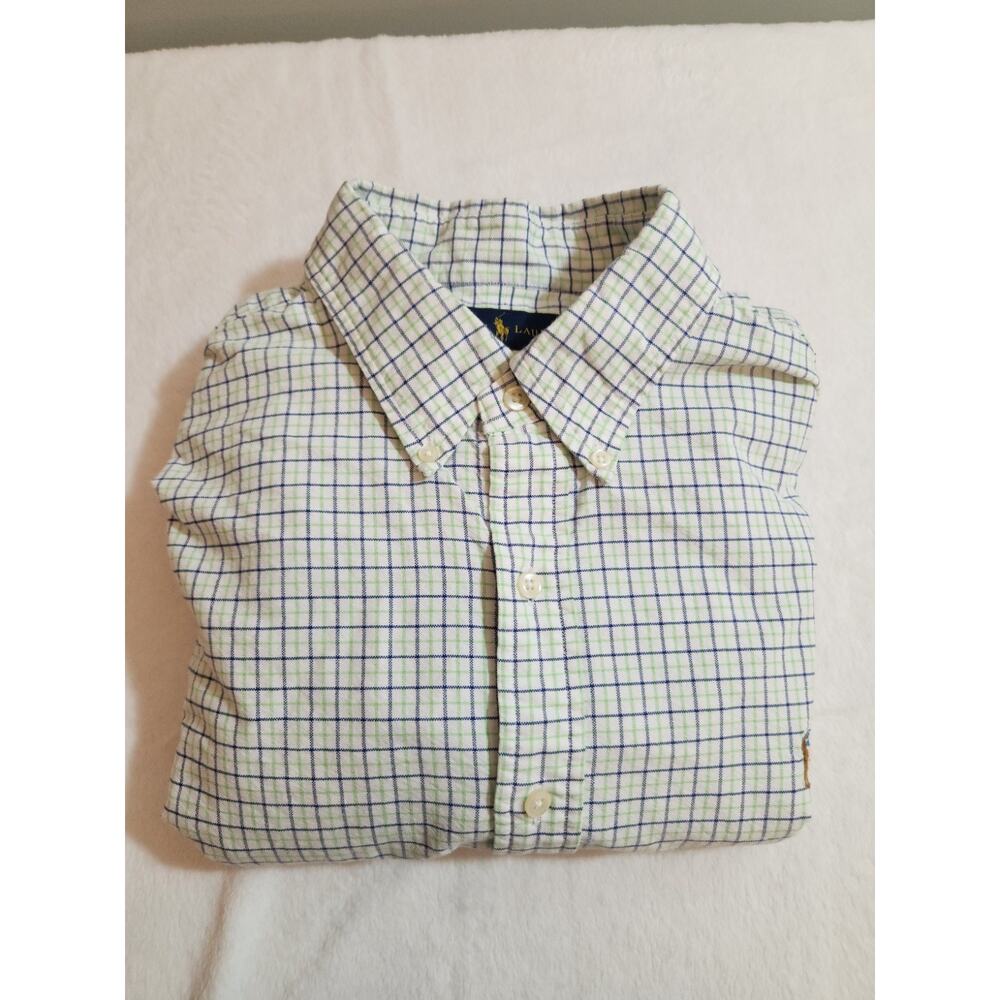 Ralph Lauren Shirt Mens XL Blue Green Plaid Slim Fit Flesh Pony Preppy Academia